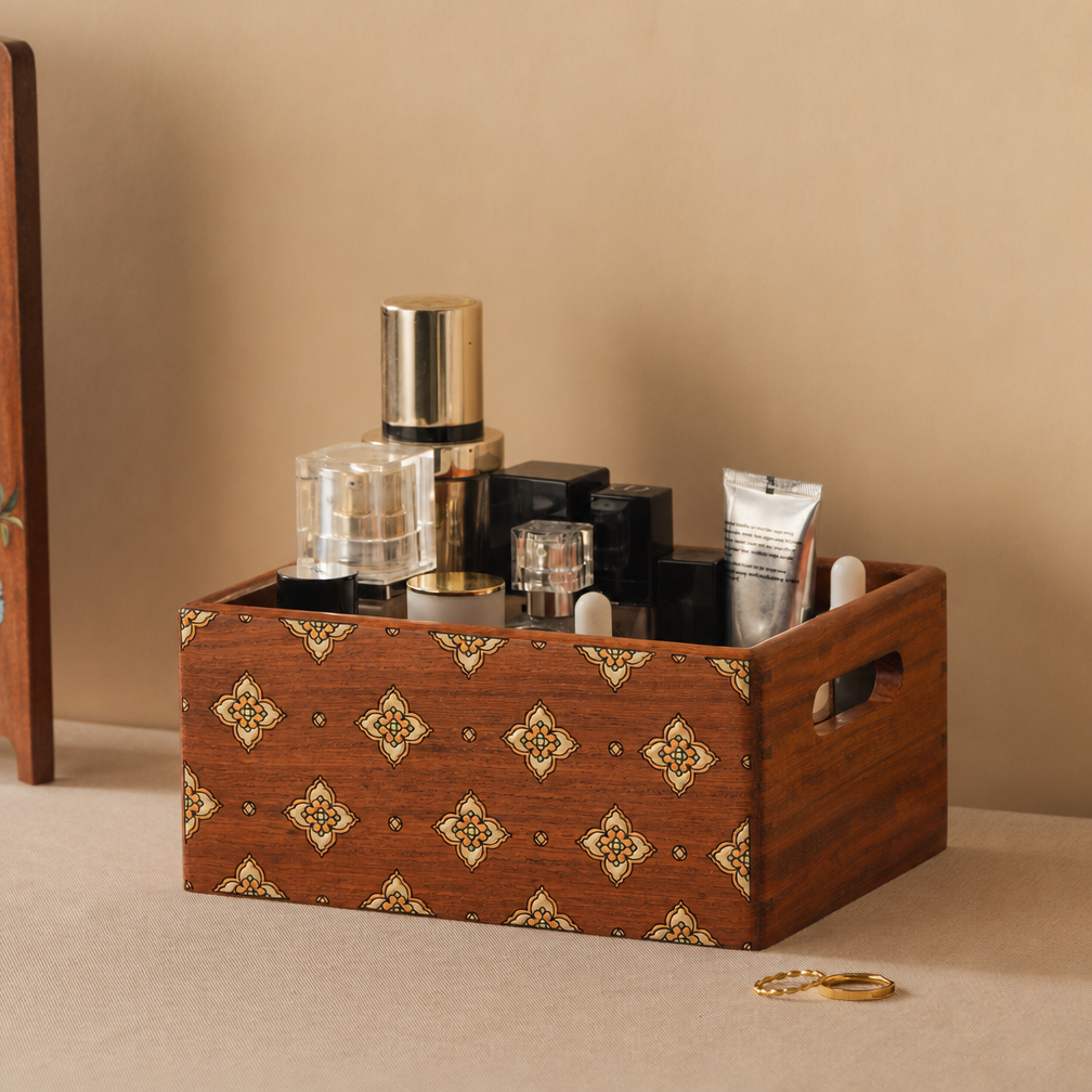 Celeste Hand-Painted Solid Wood Makeup Organizer