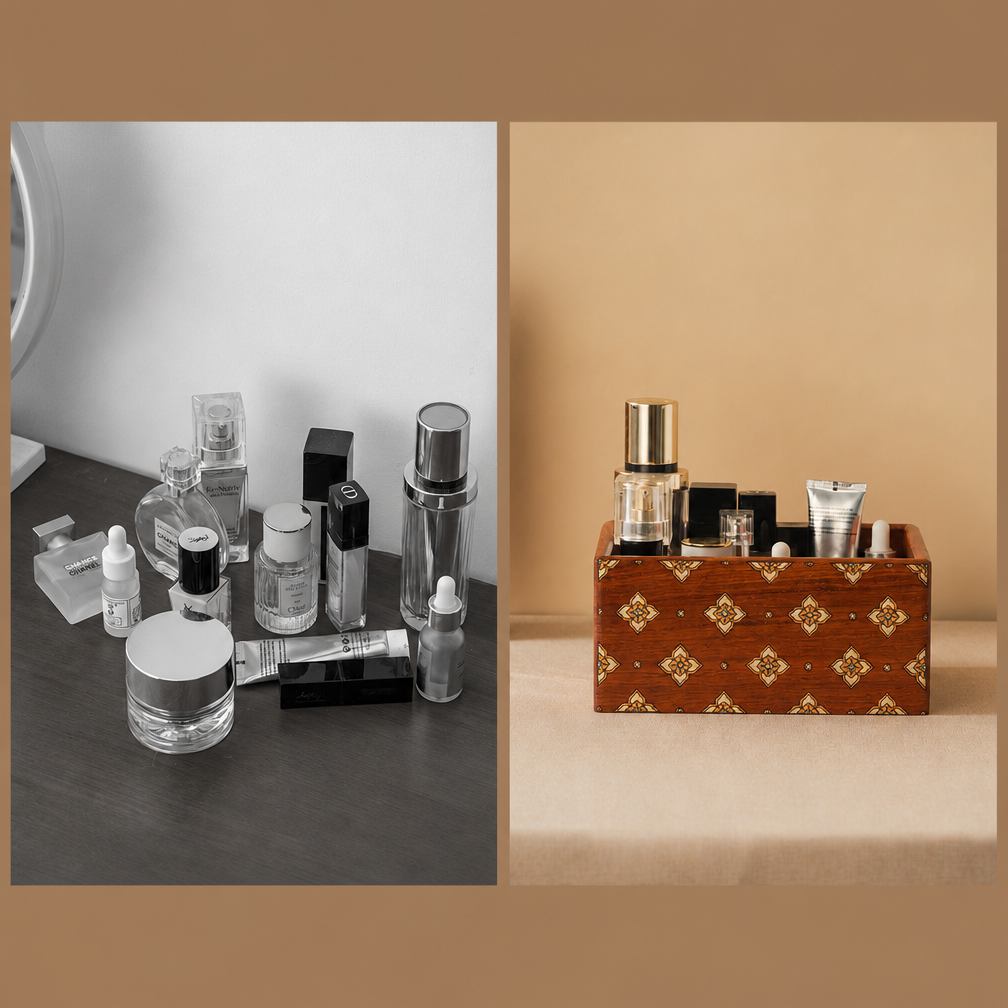 Celeste Hand-Painted Solid Wood Makeup Organizer