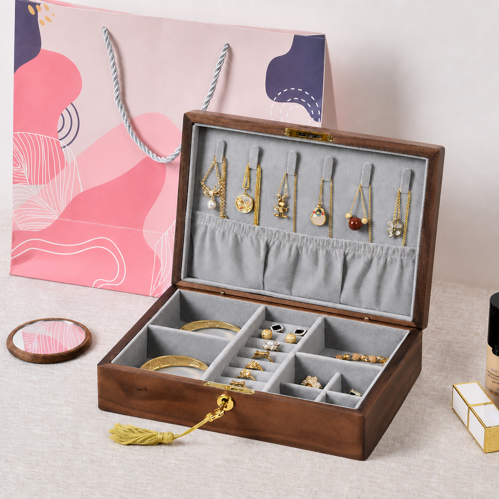 Vivienne Walnut Locking Jewelry Box