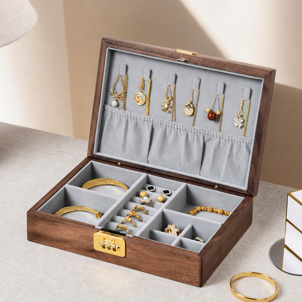 Vivienne Walnut Locking Jewelry Box