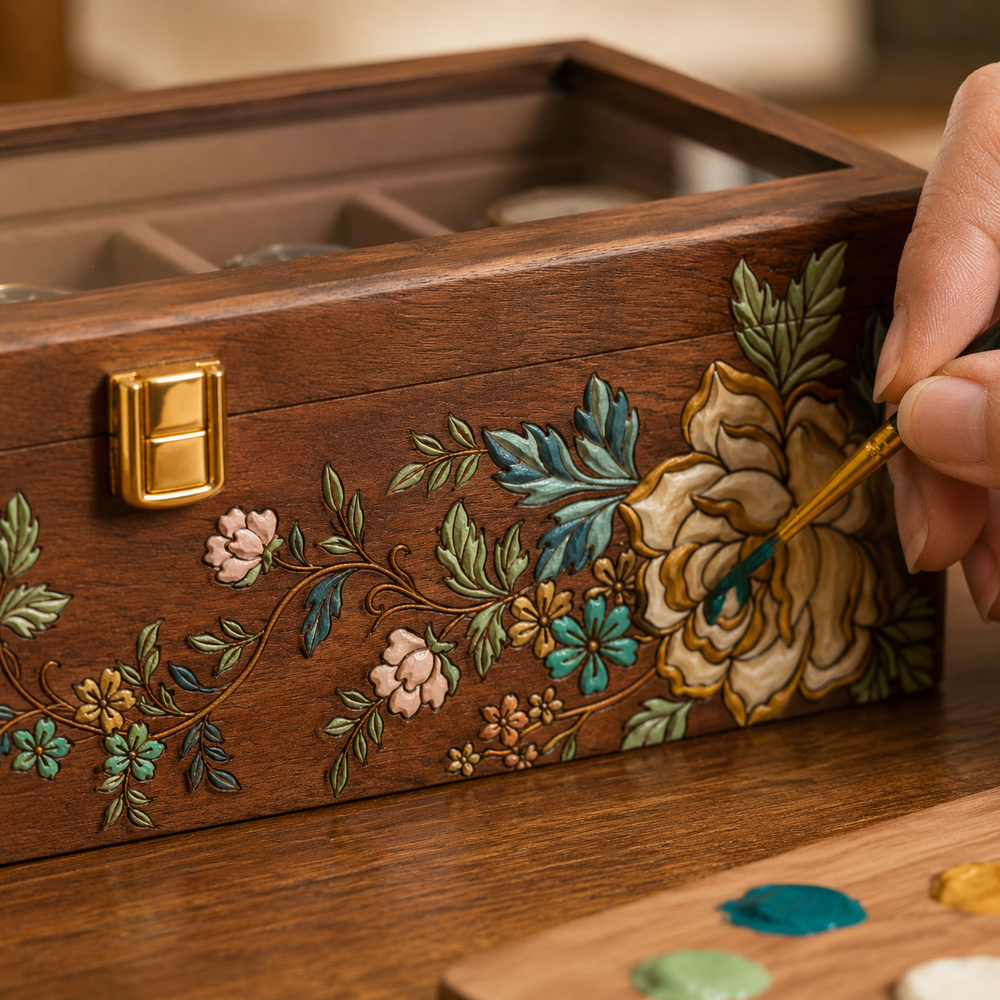 Daphne Hand-Painted Walnut Watch Box