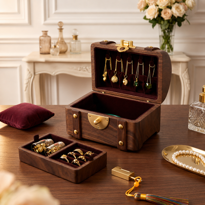 Odette Solid Walnut Treasure Chest Jewelry Box
