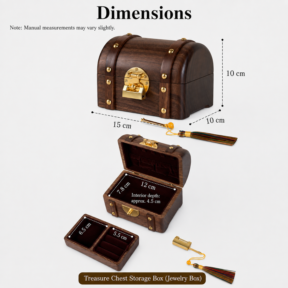 Odette Solid Walnut Treasure Chest Jewelry Box