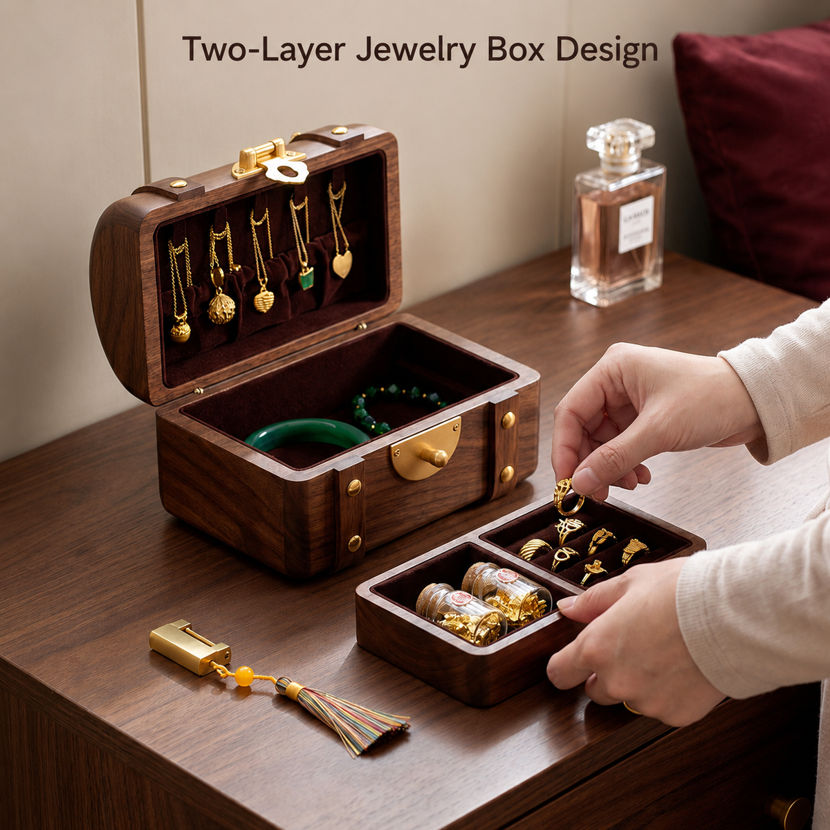 Odette Solid Walnut Treasure Chest Jewelry Box