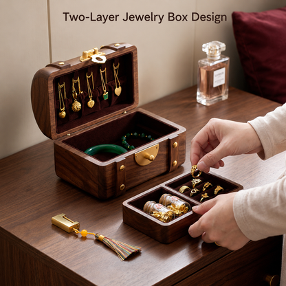 Odette Solid Walnut Treasure Chest Jewelry Box