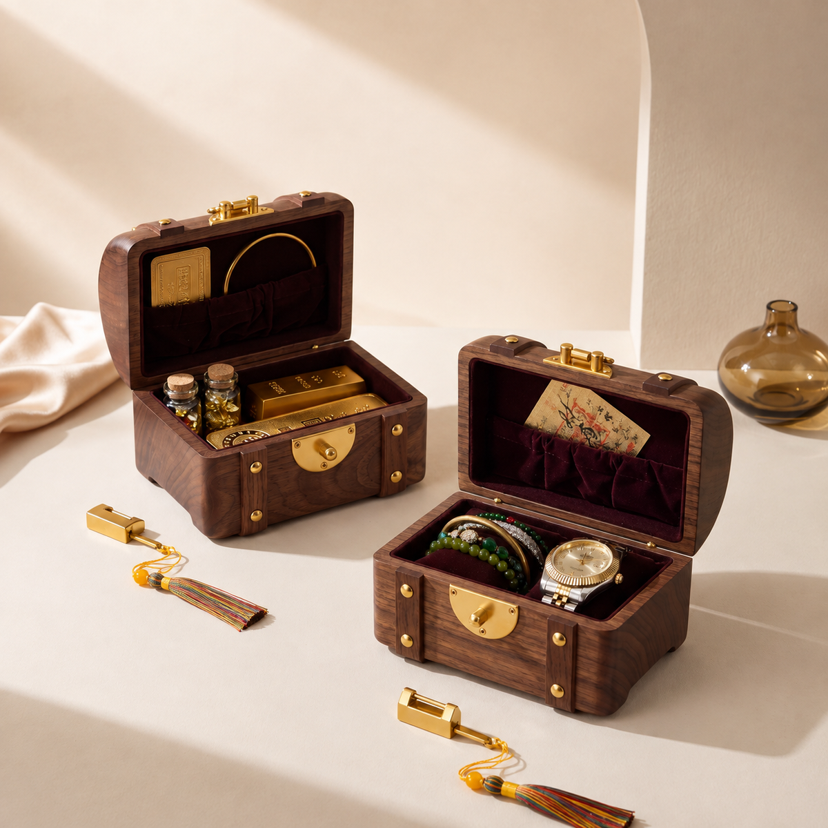 Odette Solid Walnut Treasure Chest Jewelry Box