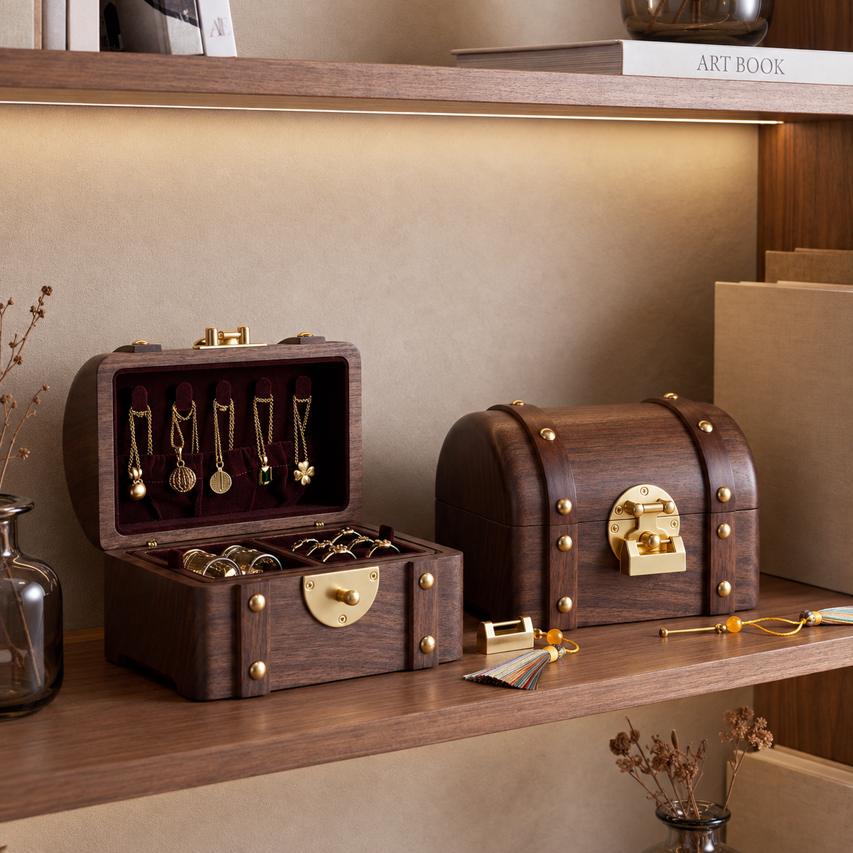 Odette Solid Walnut Treasure Chest Jewelry Box