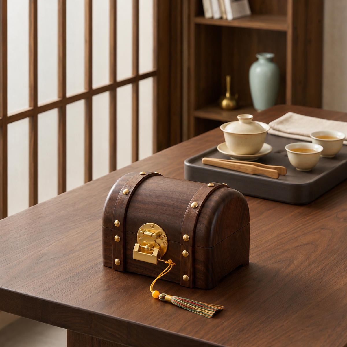 Odette Solid Walnut Treasure Chest Jewelry Box