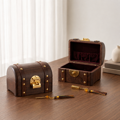 Odette Solid Walnut Treasure Chest Jewelry Box