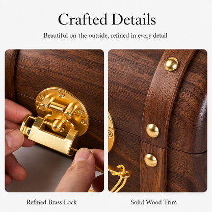 Odette Solid Walnut Treasure Chest Jewelry Box