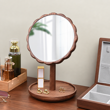 Aurelia Solid Walnut Petal Tabletop Mirror