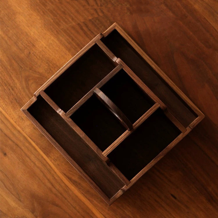 Beautra 360-degree makeup organizer with natural walnut finish