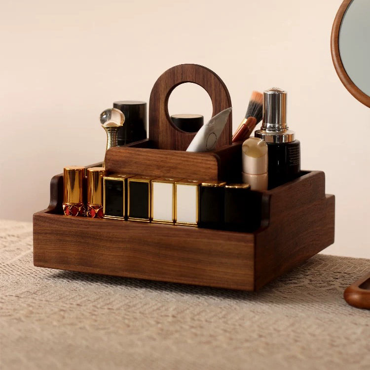 Beautra premium walnut 360° rotating makeup holder