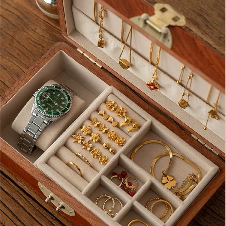 Luvie Cofre de joyería retro de nogal y palo de rosa