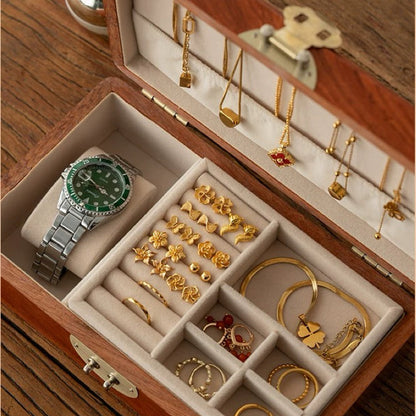 Luvie Cofre de joyería retro de nogal y palo de rosa