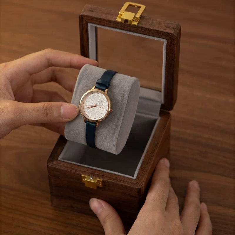 Phillip Solid Walnut Watch Box with Glass Lid