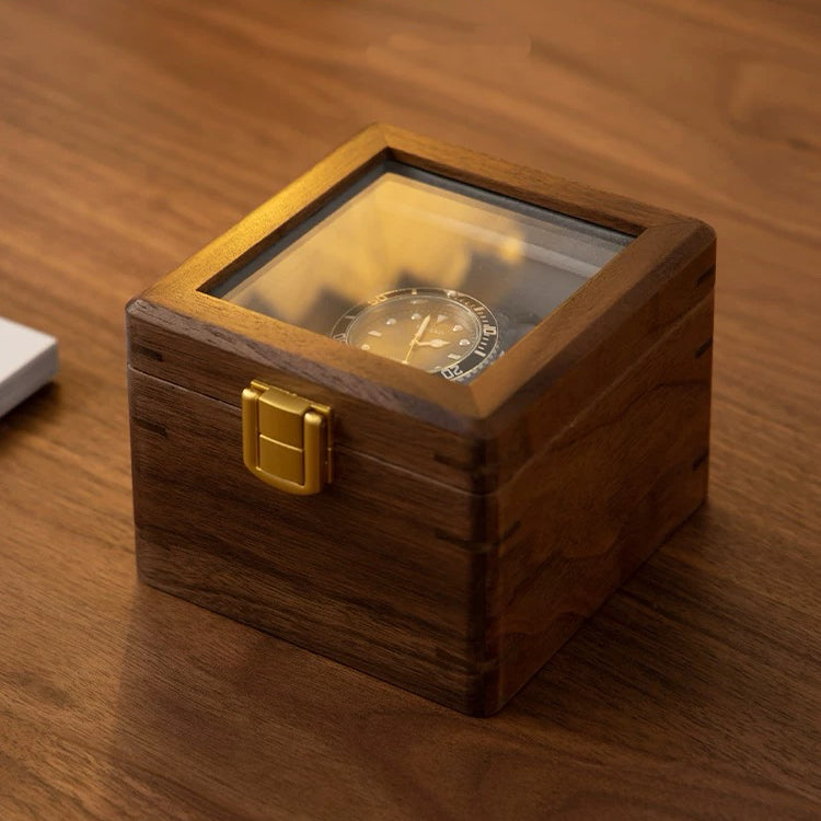 Phillip Solid Walnut Watch Box with Glass Lid