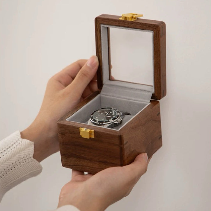 Phillip Solid Walnut Watch Box with Glass Lid