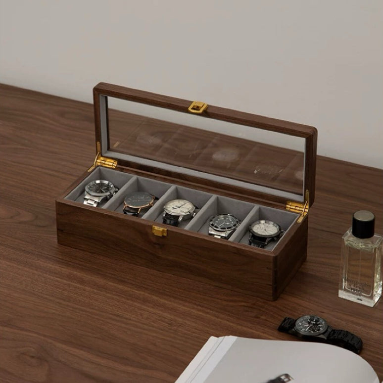 Phillip Solid Walnut Watch Box with Glass Lid