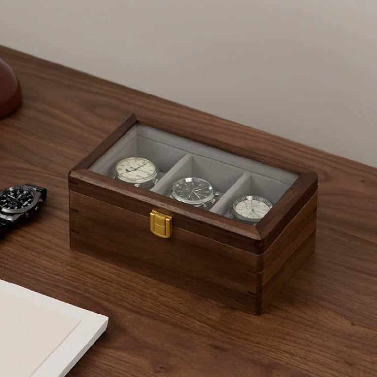 Phillip Solid Walnut Watch Box with Glass Lid