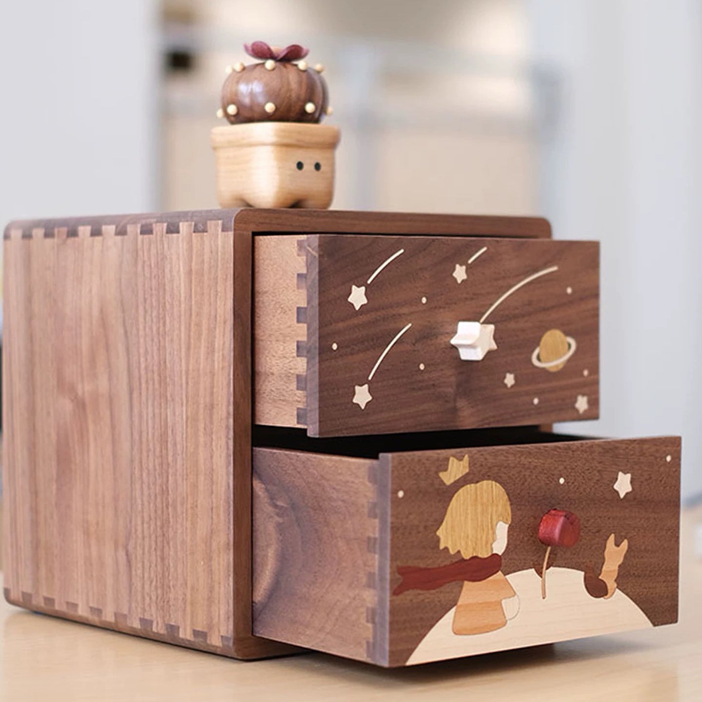 Eleanor Massief Houten Twee-Lade Opbergdoos