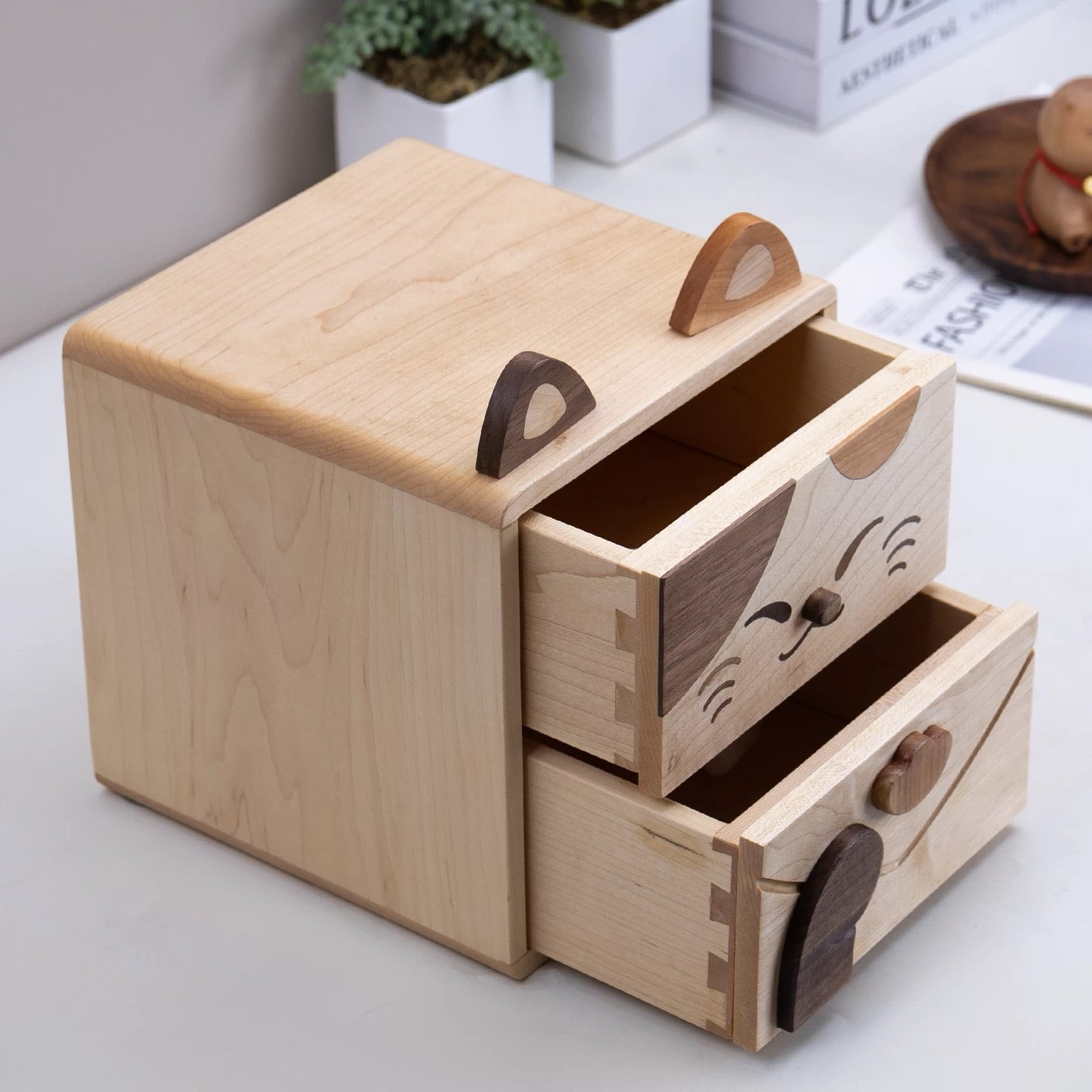 Eleanor Massief Houten Twee-Lade Opbergdoos