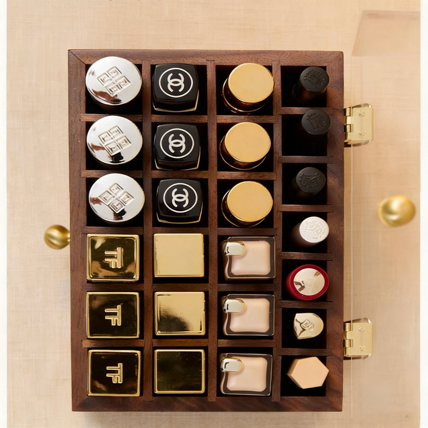 Cecilia Solid Walnut Lipstick Organizer Box