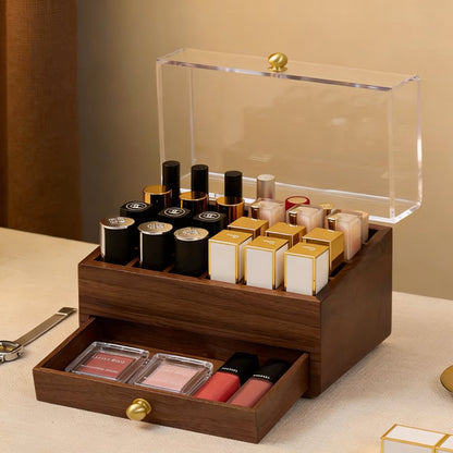 Cecilia Solid Walnut Lipstick Organizer Box
