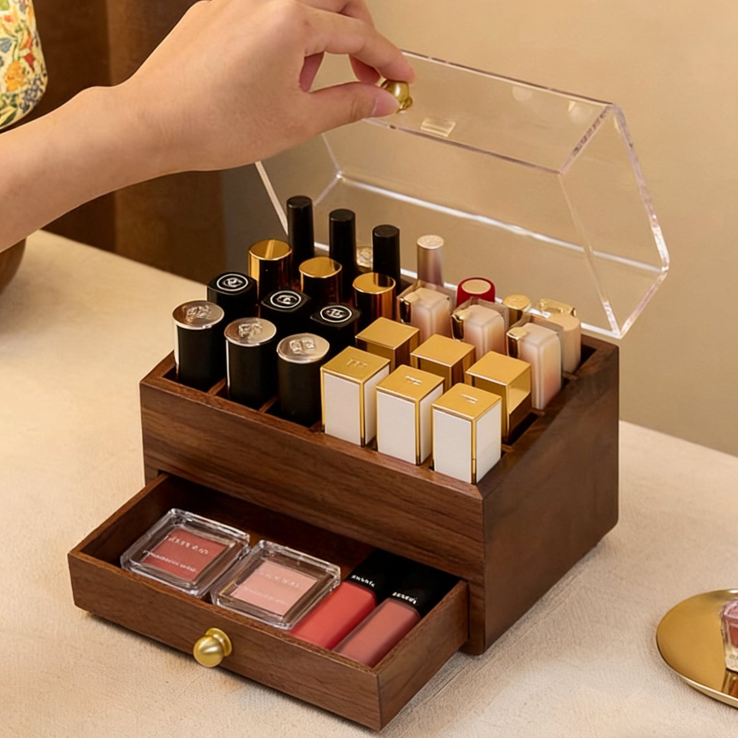Cecilia Solid Walnut Lipstick Organizer Box