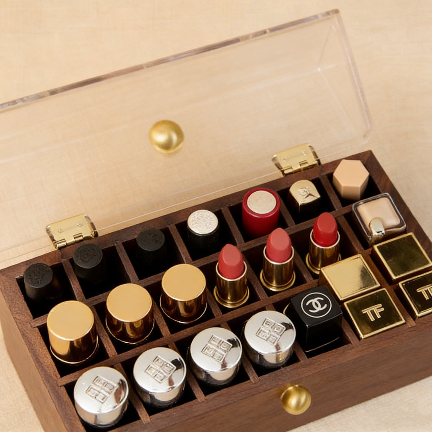 Cecilia Solid Walnut Lipstick Organizer Box
