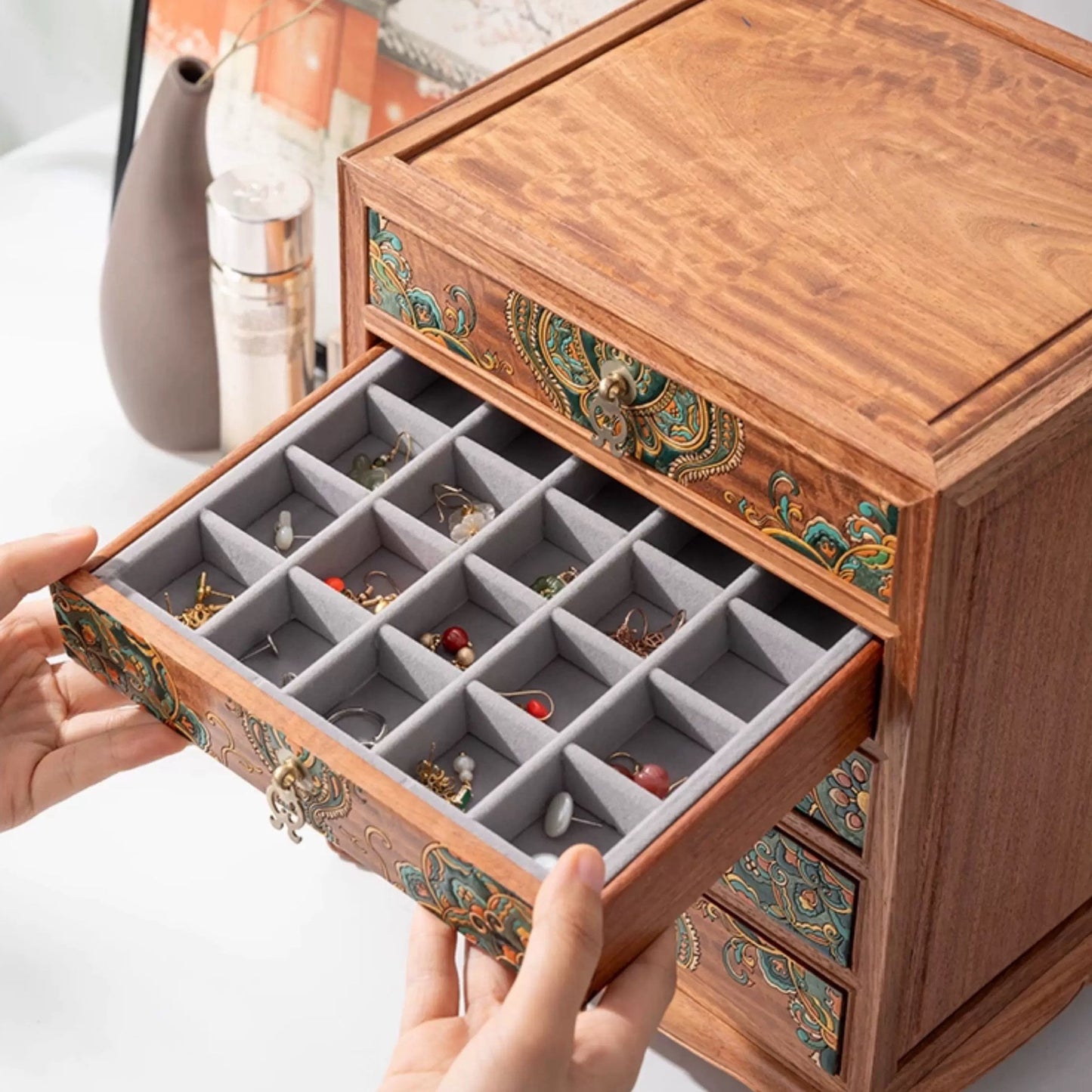 Margot Hand-Painted Solid Rosewood Jewelry Box