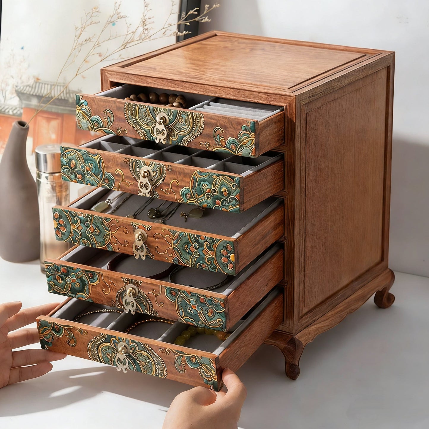 Margot Hand-Painted Solid Rosewood Jewelry Box