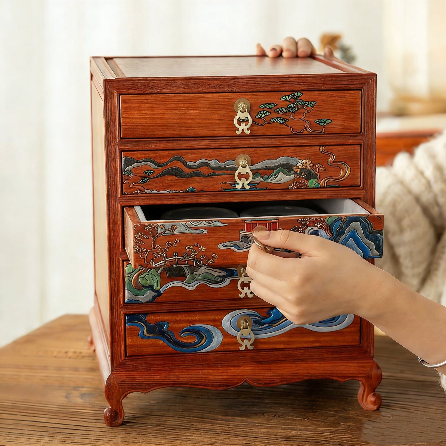Margot Hand-Painted Solid Rosewood Jewelry Box