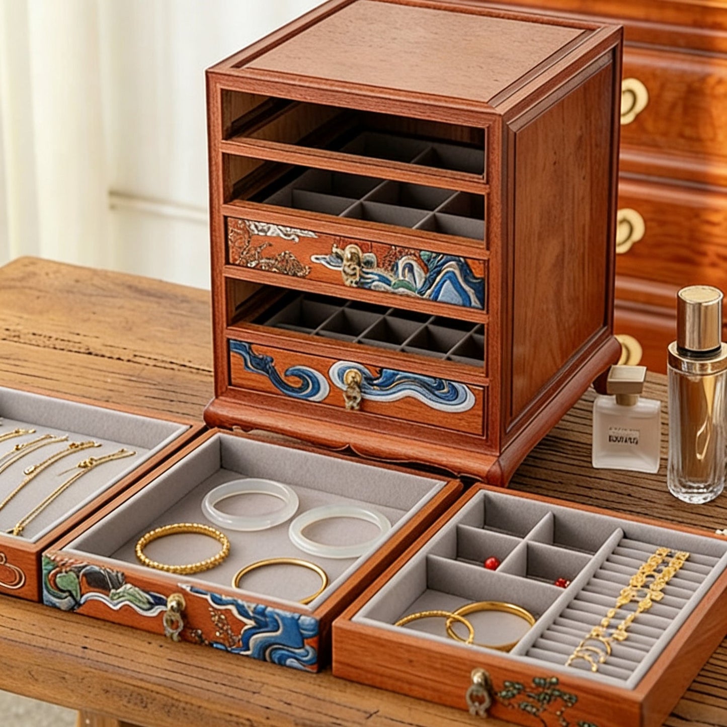 Margot Hand-Painted Solid Rosewood Jewelry Box