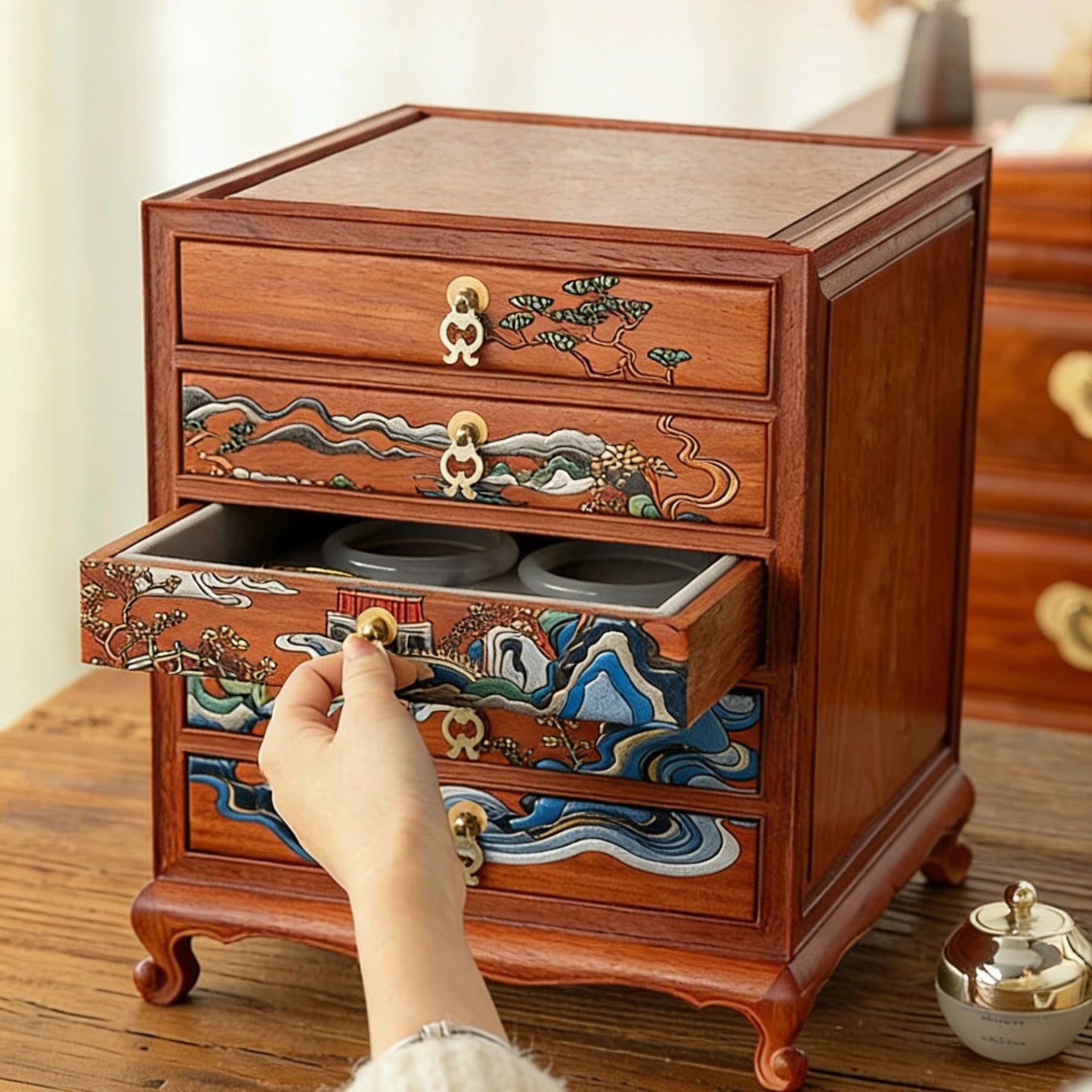 Margot Hand-Painted Solid Rosewood Jewelry Box