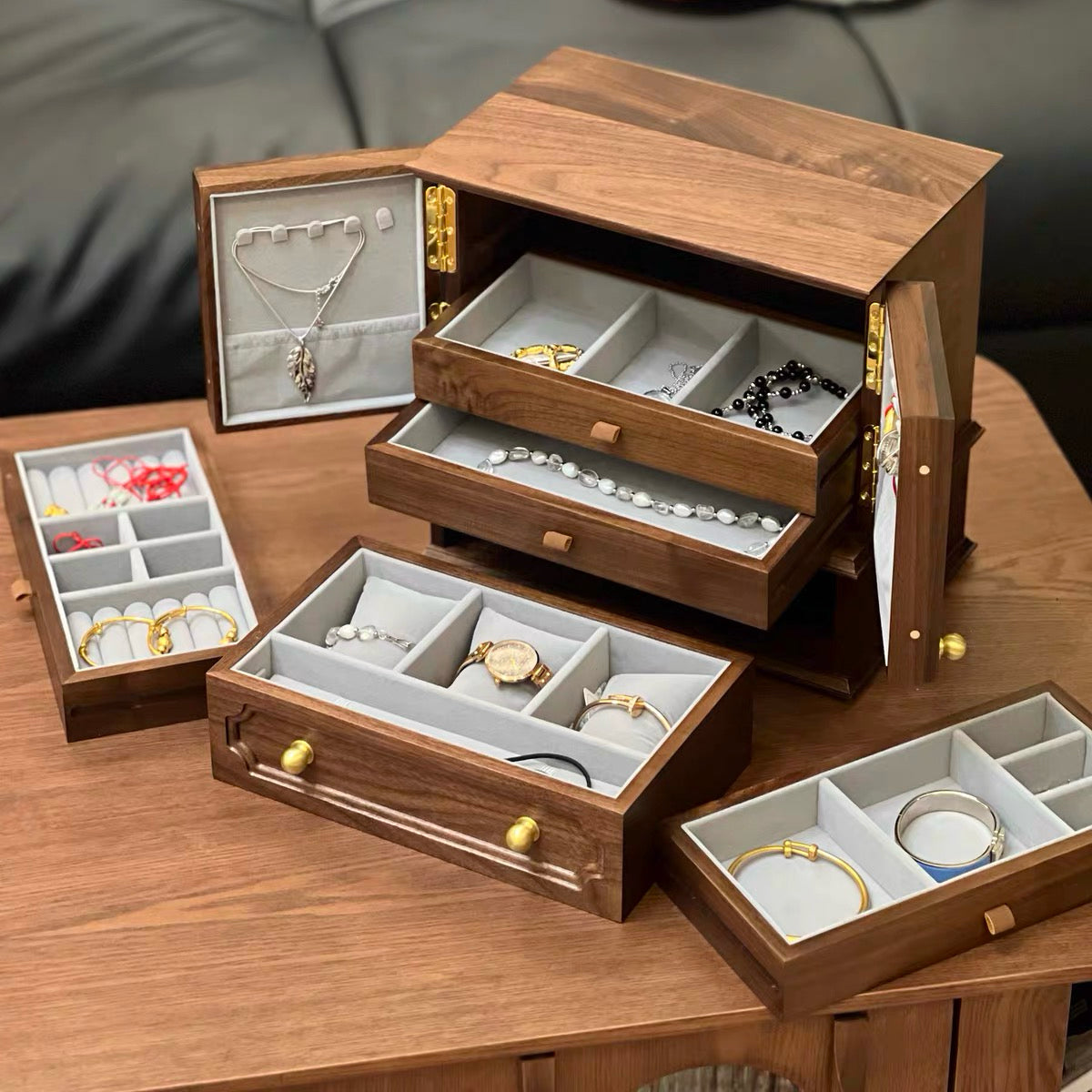 Vivian Solid Walnut Jewelry Box