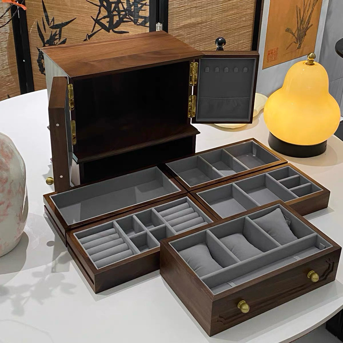 Vivian Solid Walnut Jewelry Box