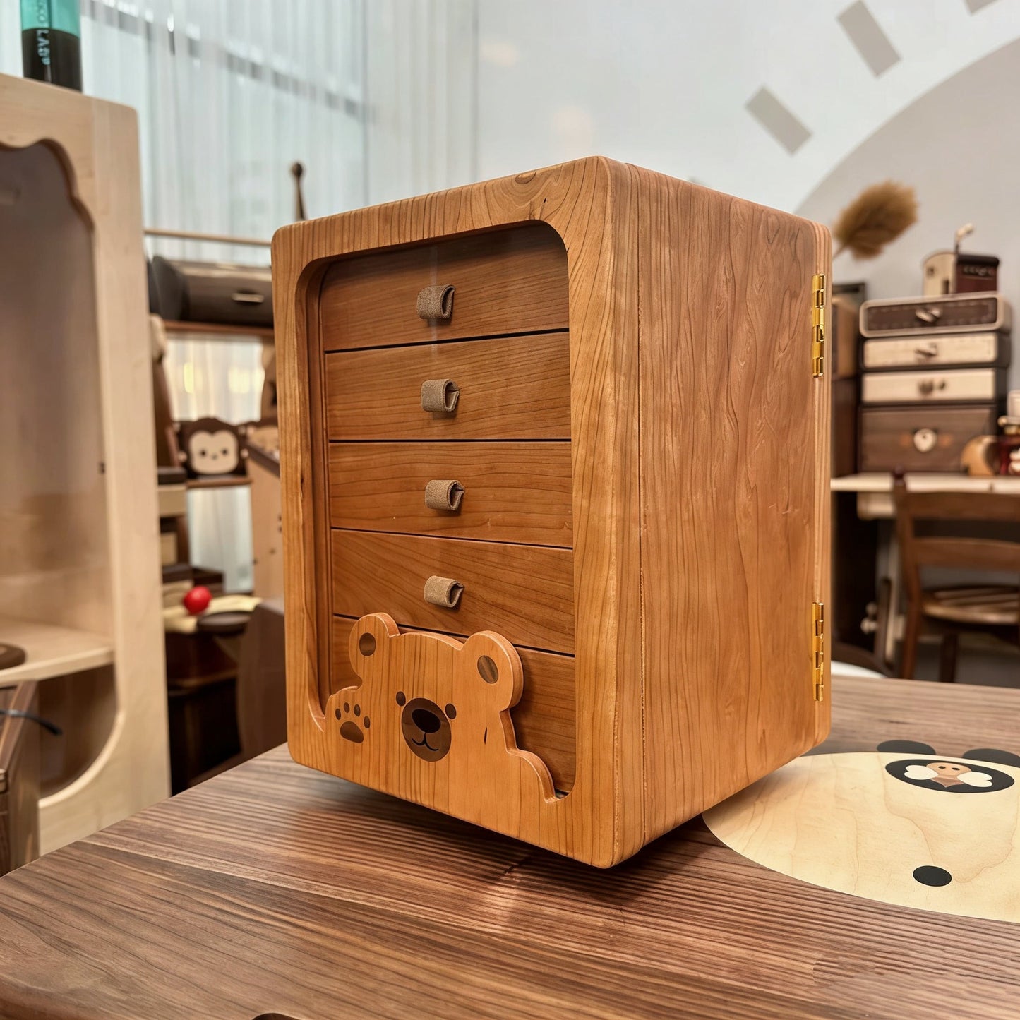 Elaine Solid Wood Rotating Jewelry Box With Mirror