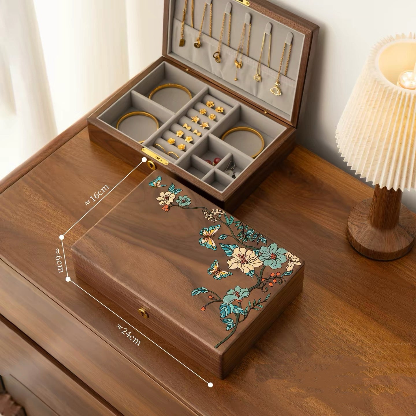 Hazel Walnut Hand-Painted Jewelry Box
