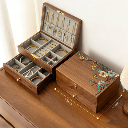 Hazel Walnut Hand-Painted Jewelry Box