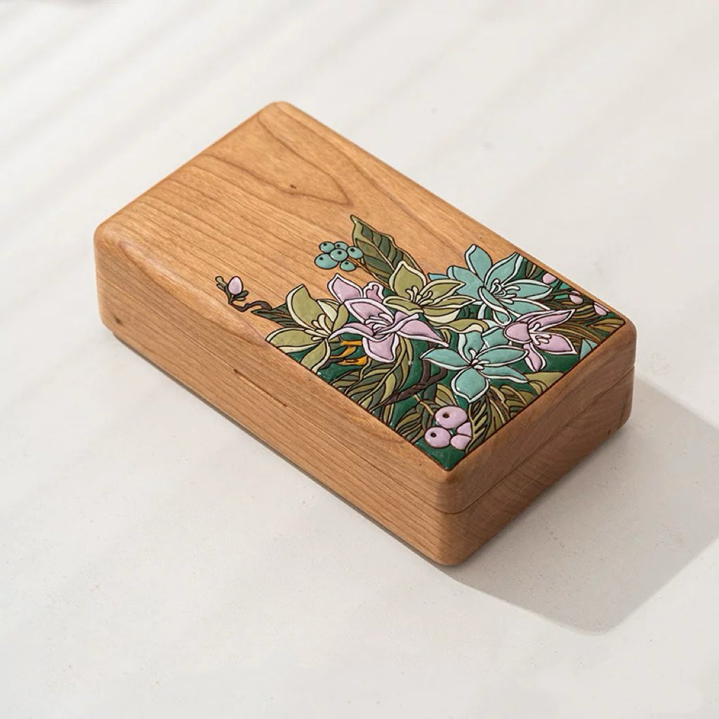 Rachel Massief Houten Sieradendoos met Bloemeninleg