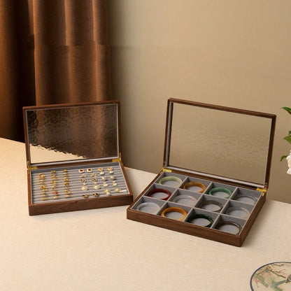 Stella Solid Walnut Jewelry Box with Textured Glass Lid