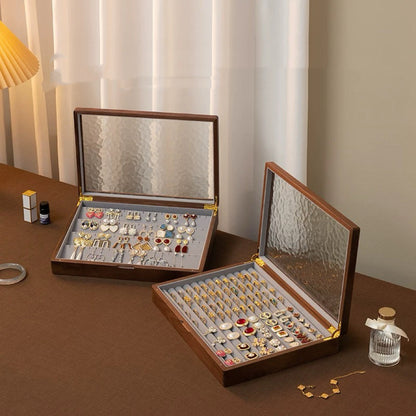 Stella Solid Walnut Jewelry Box with Textured Glass Lid