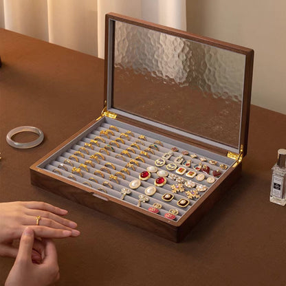 Stella Solid Walnut Jewelry Box with Textured Glass Lid