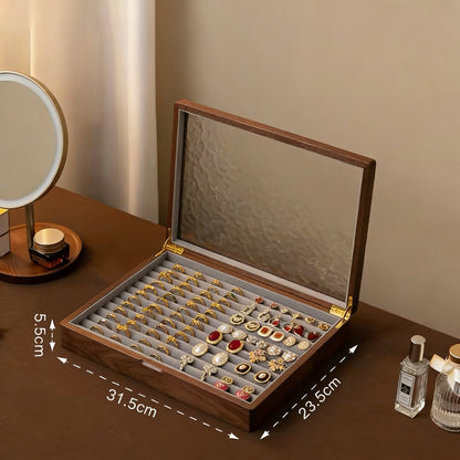 Stella Solid Walnut Jewelry Box with Textured Glass Lid