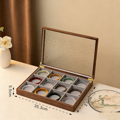 Stella Solid Walnut Jewelry Box with Textured Glass Lid