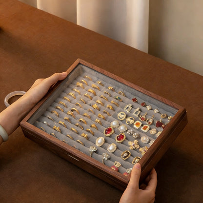 Stella Solid Walnut Jewelry Box with Textured Glass Lid
