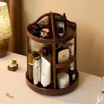 Charlotte Solid Walnut Rotating Makeup Storage Organizer