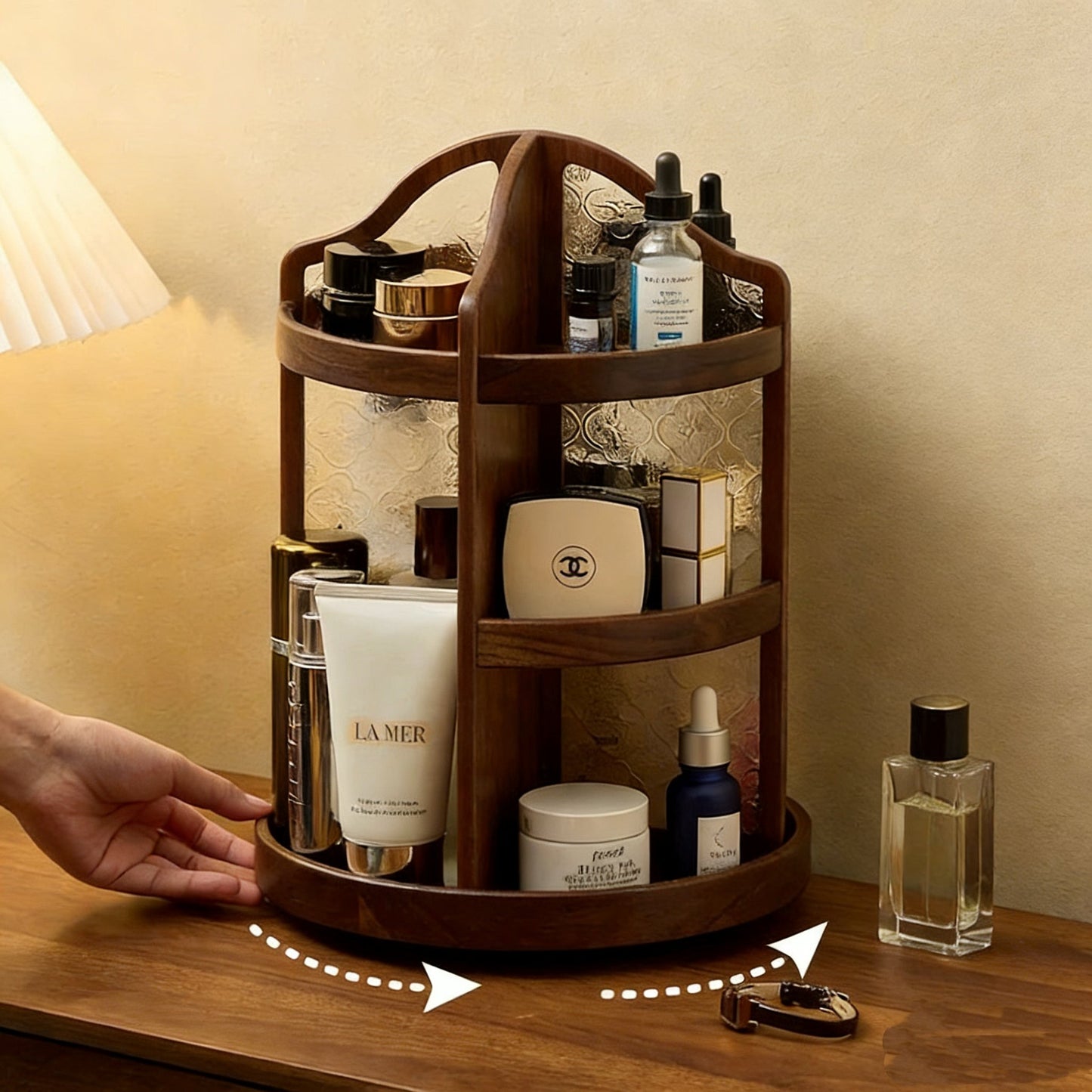 Charlotte Solid Walnut Rotating Makeup Storage Organizer