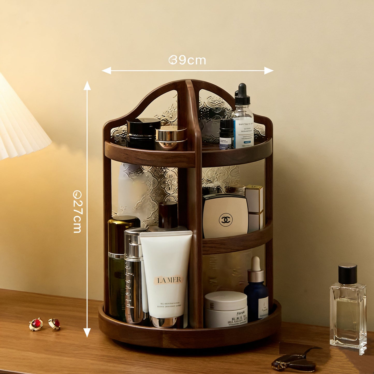 Charlotte Solid Walnut Rotating Makeup Storage Organizer